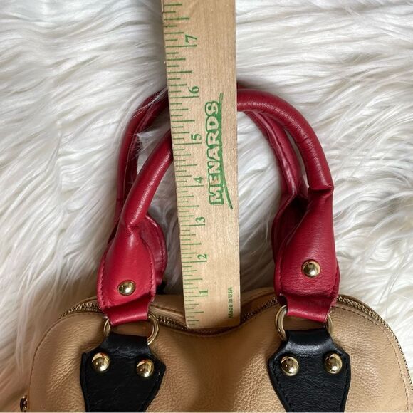 EMMA FOX Large tan black red leather Satchel  fold over Handbag no‎ strap - Picture 3 of 12